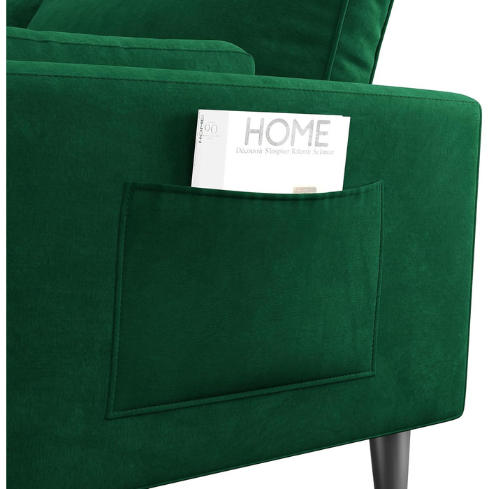 Одномісний диван Yaheetech, двомісний диван, невеликий диван з 2 подушками та підлокітниками, сучасний лляний диван-кутник, комплект диванів для вітальні, зелена оксамитова тканина