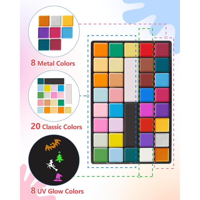 Палітра фарб для обличчя та тіла Lictin (36 кольорів)