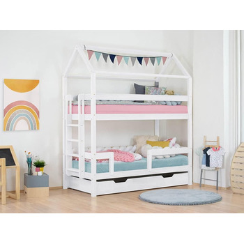 Набір Будиночок двоярусне ліжко Monty 90x200 см з дерев'яною шухлядою Buddy 90x180 см Біле ліжко будиночок з решіткою і повною осн