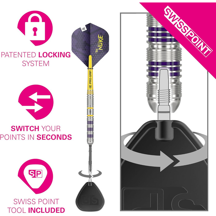 Дартс Target Luke Littler Loadout Steel Tip Swiss Point Darts, 90 вольфрам, 22G/23G/24G Набір дротиків зі сталевим наконечником, видання Player Edition, набори дротиків Swiss Points з інструментами, дротиками Pro Grip та льотками 2