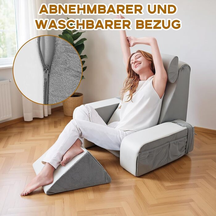 Подушка для читання зі знімним потиличним валиком та підлокітником, зручна та легка спинка для ліжка та дивана, спинка для дорослих, спинка з піни з ефектом пам&39яті для читання, перегляду телевізора та відеоігор