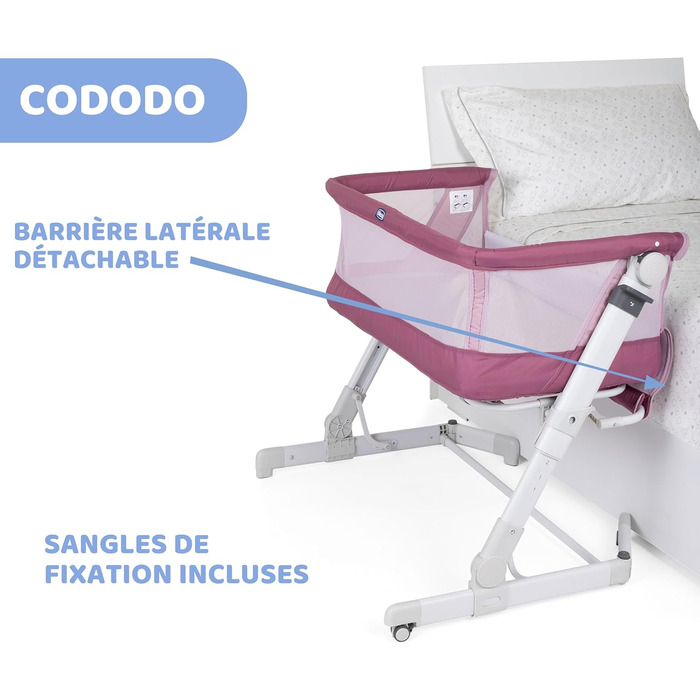 Дитяче ліжечко для новонароджених, Спільне ліжечко, Компактне закриття, Портативне, Складані засувки, Регульована висота, В комплекті матрац та дорожня сумка, Рожева орхідея, 2Me Pop Up