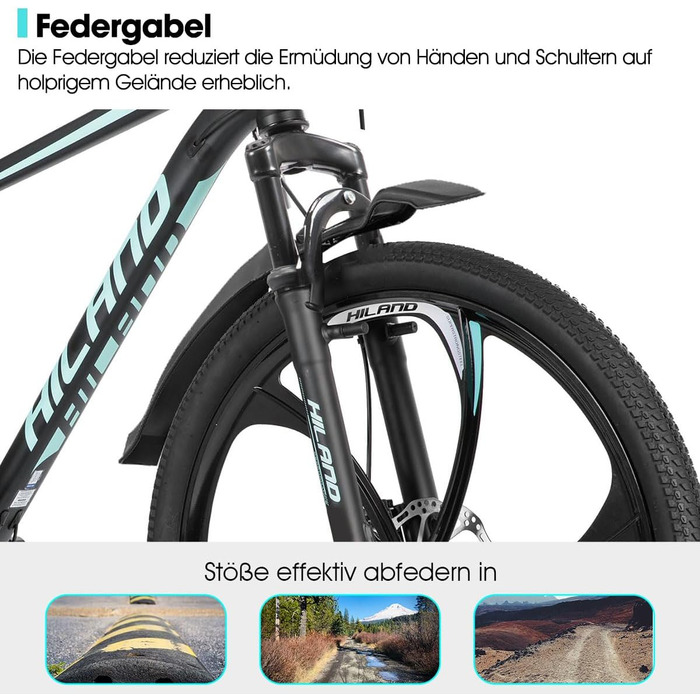 Гірський велосипед для дорослих HILAND 26 дюймів, колеса 3/6 спиць, 18 швидкостей, чоловічий та жіночий гірський велосипед з подвійними дисковими гальмами, велосипед з алюмінієвою рамою 26 дюймів для гірських велосипедів, синій - 6 спиць