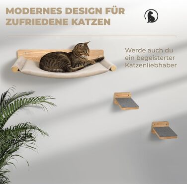 Стіна для лазіння для котів WOOWOOD, включаючи 2 котячі сходи масив дерева I Стіна-дряпка для котів I Гамак для котів I Стіна для котів I Настінна дряпка I Меблі для котів I Стіна для лазіння для котів з масиву дерева (3 частини)