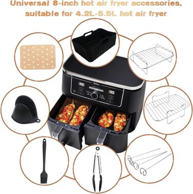 Аксесуари для двозонної аерофритюрниці, набір аксесуарів для фритюрниці з силіконовою формою для Ninja Foodi AF300EU,AF400EU,AF400EUCP, Innsky, аксесуари для подвійної фритюрниці Princess 7,6 л-9,5 л, решітка для гриля аерофритюрниці тощо