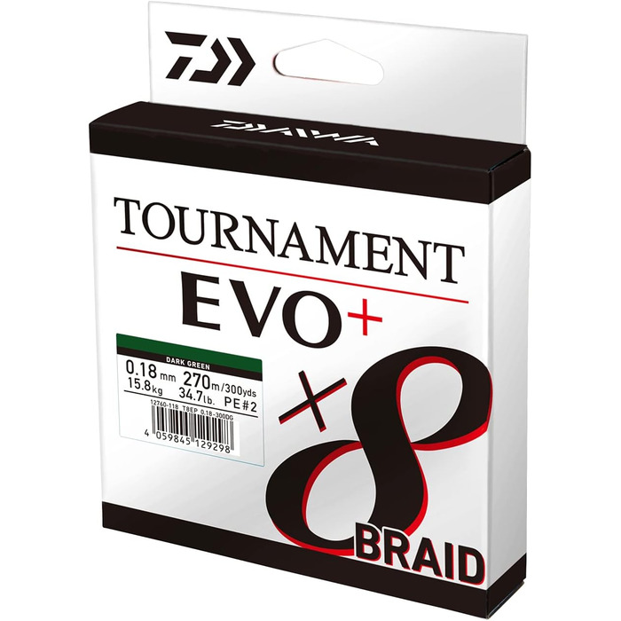 Волосінь Daiwa Tournament x8 Braid EVO, 270 м, темно-зелена, плетена