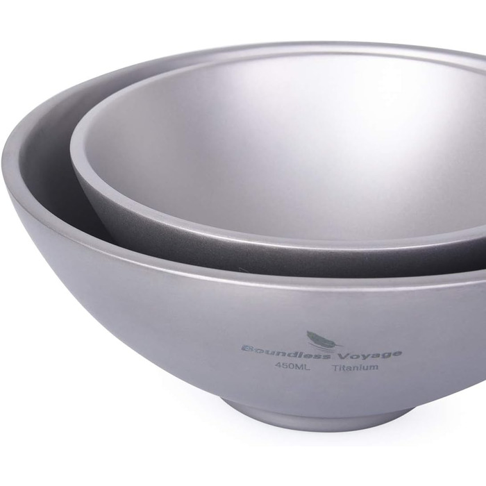 Титанова миска для рисового супу 450 мл Двостінна миска, стійка до опіків, чашка для чаю, легкий посуд для кемпінгу на свіжому повітрі для дорослих та дітей, для піших прогулянок, пікніків та походів Ti1086T Ti1086t-450ml