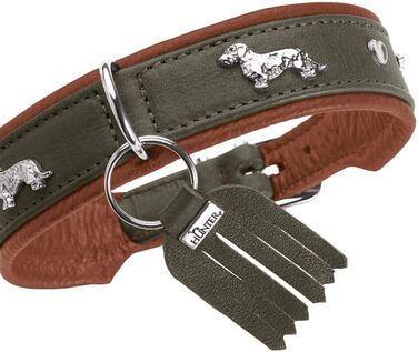 Нашийник для такси Мюнхен, колір коньяк/чорний, шкіра, вишукані декоративні елементи для такс, м'який та міцний, не пошкоджує шерсть, розкішний, екологічно виготовлений, стійкий, вироблено в Німеччині, розмір 32 коньяк/чорний 32