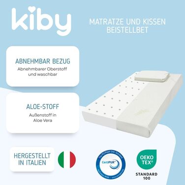 Матрац Kiby Next to Me 83x50 см, висота 8 см (сертифікований Oeko-TEX та CERTIPUR), виготовлений з тканини з алое вера, знімний та можна прати Безкоштовна подушка 83 x 50 x 8 см