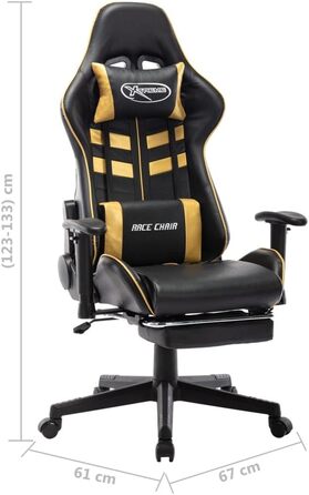 Геймерське крісло, офісне крісло, з підставкою для ніг, чорно-золотий колір, штучна шкіра
