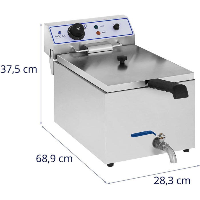Електрична фритюрниця Royal Catering RCEF 15E з нержавіючої сталі (17 л, 3 000 Вт, термостат, діапазон температур 60-200 C, зливний кран)