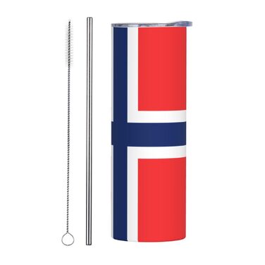 Кухоль з прямою трубочкою, дизайн норвезький прапор, друкований, дорожній кухоль, підходить для кемпінгу, офісу та дому, 590 мл