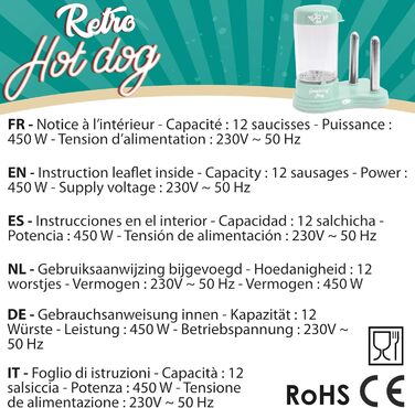 Машина для виготовлення хот-догів ScrapCooking 601 - місткість 12 сосисок і 2 булочки - вінтажний ретро-стиль для вечірок Барбекю Фестивалі Веселощі День народження-Зелений-0601, безпечний для харчових продуктів пластик, білий