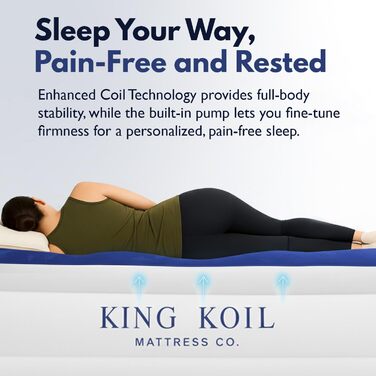 Надувний матрац King Koil King із вбудованим високошвидкісним насосом, ідеально підходить для дому, кемпінгу, гостей, розкішний двомісний надувний матрац, 20-дюймовий розкішний надувний матрац California King Blue