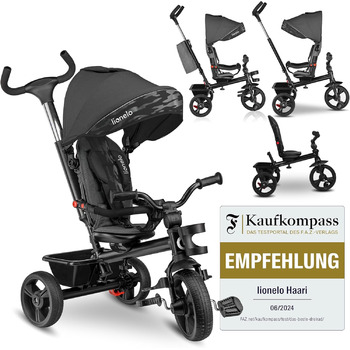 Триколісний велосипед LIONELO Haari 2в1 з прогулянковою ручкою від 18 місяців до 25 кг, передній і задній хід, безкамерні гумові ш