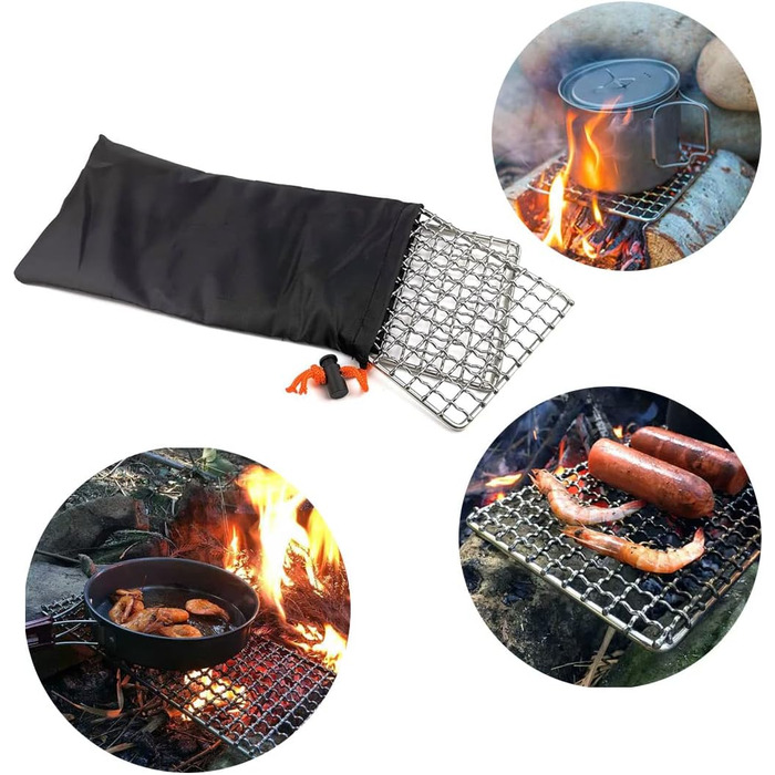 Грилі Bushcraft, грилі для походів, приготування їжі на багатті, решітка для гриля, високоміцне сітчасте спорядження для кемпінгу, пішого туризму, походів, 2 шт.