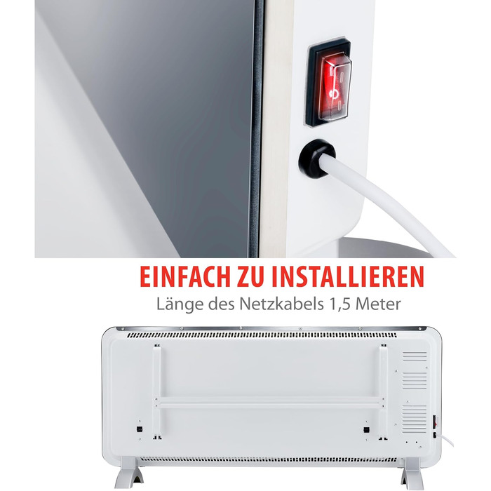 Електричний обігрівач Alpina потужністю 2000 Вт Радіаційний обігрівач з термостатом та 24-годинним таймером Електричний обігрівач для кімнат площею 1020 м Настінний або окремостоячий Радіаційний обігрівач 92x24x43 см Чорний