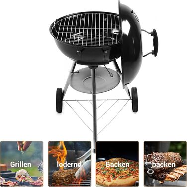 Портативний вугільний гриль з нержавіючої сталі для пікніка та кемпінгу. Малий гриль з кришкою, колесами та термометром. Розбірний гриль для саду, вечірок на відкритому повітрі. Розміри 47x49x80 см.