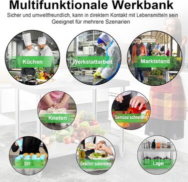 Робочий стіл з нержавіючої сталі UISEBRT з підніжкою, Кухонний стіл з нержавіючої сталі з регульованими ніжками, Кухонний стіл/розбірний стіл з дуже великою нижньою полицею, 150 x 50 x 85 см, з підніжкою