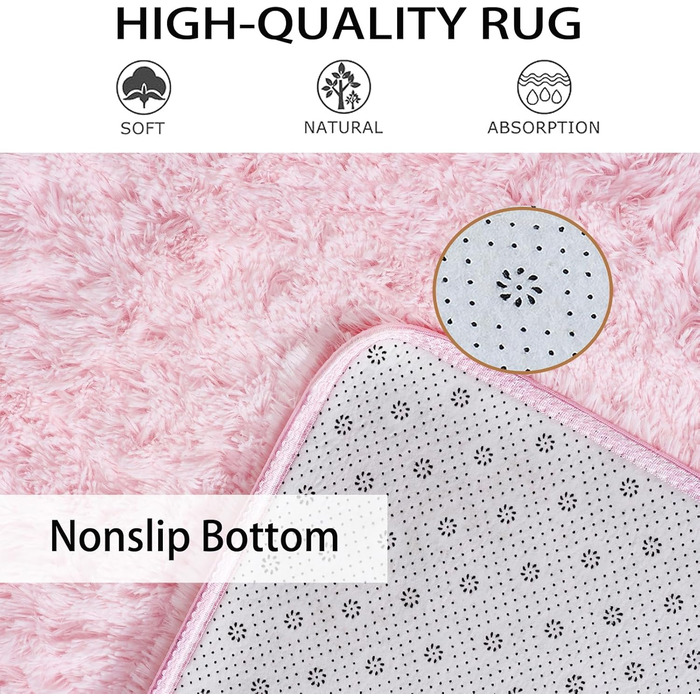 Пухнастий килим,Рожевий килим для дитячої кімнати,Килим з високим ворсом, що миється для спальні,вітальні (Рожевий,80120 см) 80120