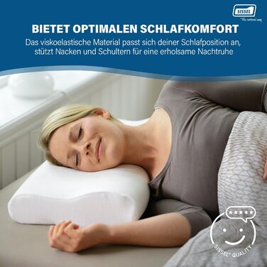 Подушка SISSEL Soft Curve Ніжна підтримка та комфорт В&39язкопружна піна Велюровий чохол, можна прати в пральній машині Полегшення для шиї та хребта, 63 x 31 x 8 см, білий