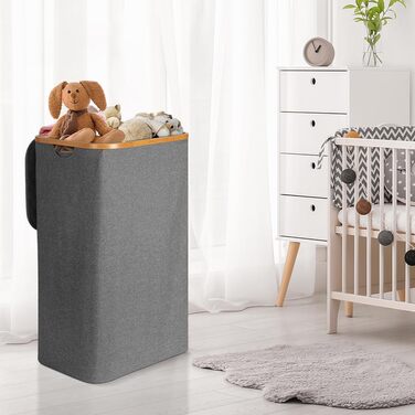 Кошик для білизни з кришкою 105 л кошик для білизни складаний з тканини Оксфорд 600D зі знімним мішком для білизни бамбуковий ящик