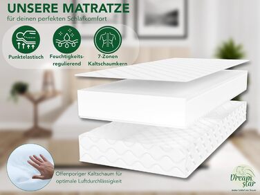 Ергономічний 7-зонний матрац з холодної піни Oeko-Tex H3 та H4 Гіпоалергенний та антибактеріальний Висота 22 см 90 x 200 см 90 x 200 см H3 та H4, 90x200