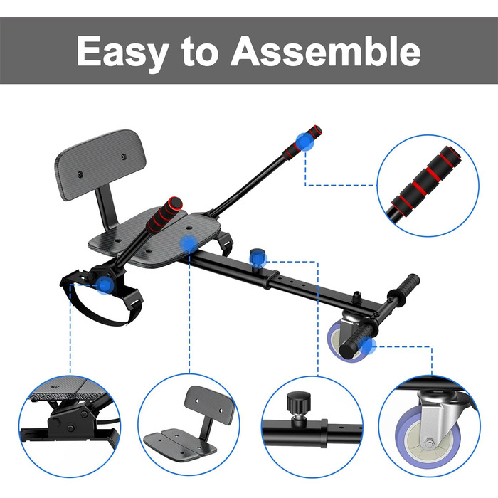 Гіроскутер із кріпленням сидіння – самобалансуючий 6,5" з Bluetooth-динаміком та світлодіодними ліхтарями для дітей, дівчаток та хлопчиків (включно з картингом)