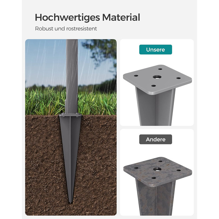 Ґрунтовий анкер SONGMICS, ґрунтовий анкер для опорних стійок бічних тентів, ґрунтовий цвях, підходить лише для алюмінієвих бічних тентів SONGMICS, сірий GSA001