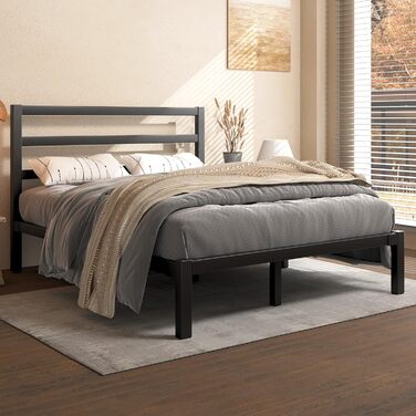 Ліжко 140200 см, металевий каркас ліжка з платформою, узголів&39ям та узніжжям, місце для зберігання речей під ліжком, рейкова основа не потрібна, легке складання, сучасне, чорне 140 x 200 см чорний