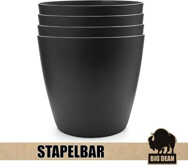Набір із 4 пластикових квіткових горщиків/каструль BigDean у сучасному стилі (графіт, ø 24 см), підходить для використання в приміщенні та на вулиці