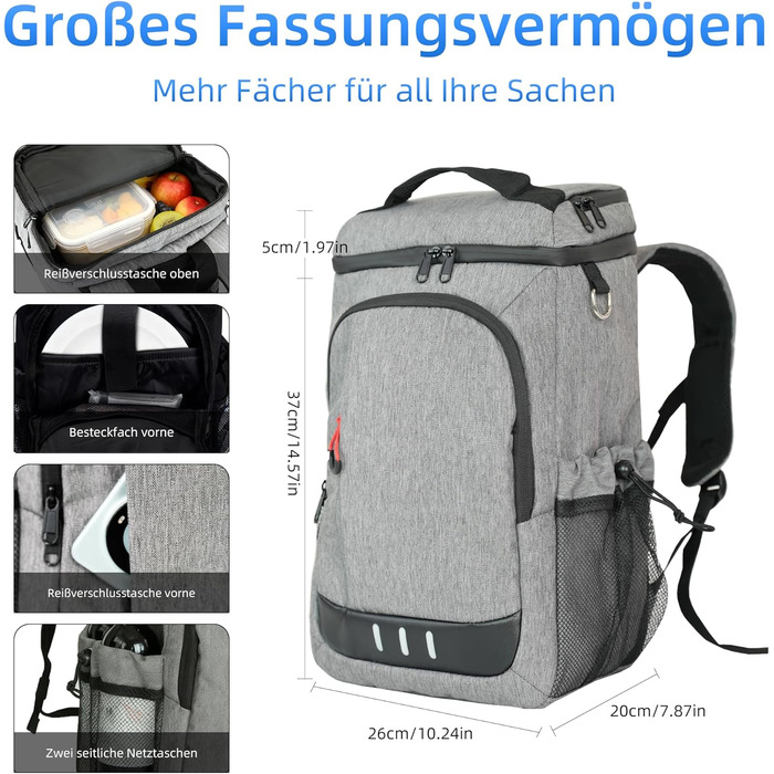 Рюкзак-холодильник для кемпінгу, місткість 24 літри, ізольований рюкзак для пікніка, водонепроникний рюкзак-холодильник, герметична портативна м&39яка сумка-холодильник для пляжу, подорожей, пікніка, сірий