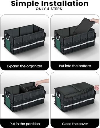 Органайзер для багажника WINHUNT, автомобільний органайзер для зберігання речей з водонепроникним кишенею, складний органайзер з багатьма відділеннями для автомобіля, позашляховика, седана, пікапа (Чорний, 66л) Чорний 66л