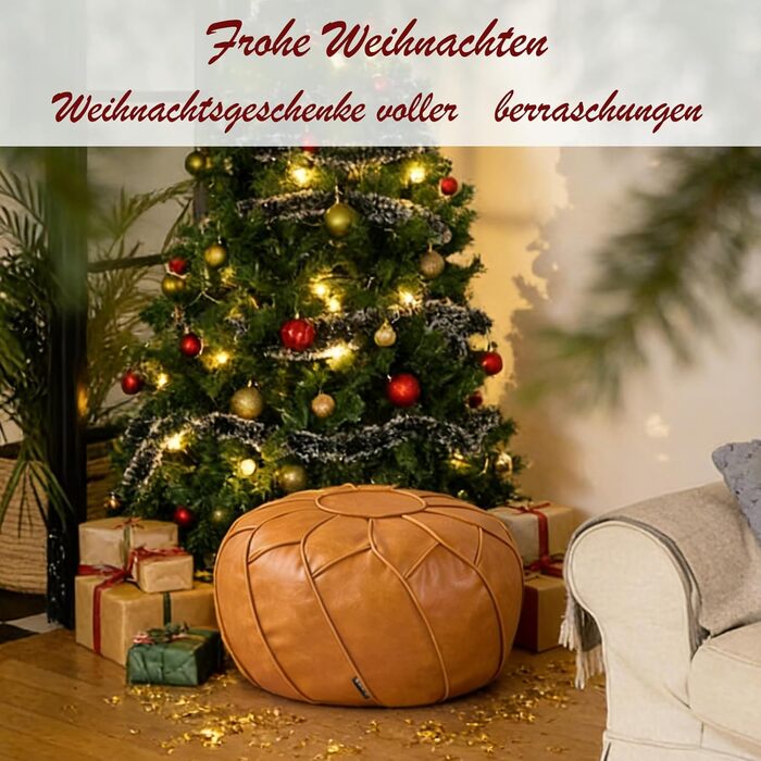 Чохол для пуфа Louis Donn без наповнювача - кругла пуф-подставка з місцем для зберігання, водонепроникне крісло-мішок зі штучної шкіри, підставка для ніг для вітальні, спальні, дитячої кімнати (помаранчевий) Orange-109