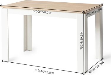 Обідній стіл, дерев&39яний обідній стіл для кухні, мінімалістичний дизайн, обідній стіл на 4 персони, 120x70x75см, дуб та білий, ніжка столу 120x70см дубово-біла