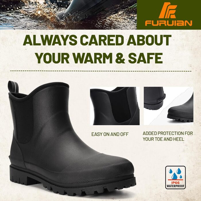 Чоловічі гумові чоботи Furuian зі сталевим носком, робочі чоботи до щиколотки, гумові робочі чоботи-челсі, водонепроникні, грязьові, нековзні, будівельні черевики для сільського господарства, промисловості, роботи, полювання, 47 EU, чорні