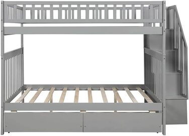 Двоярусне ліжко з двома шухлядами та місцем для зберігання, дитяче двоярусне ліжко з масиву дерева, сірого кольору, компактний диз