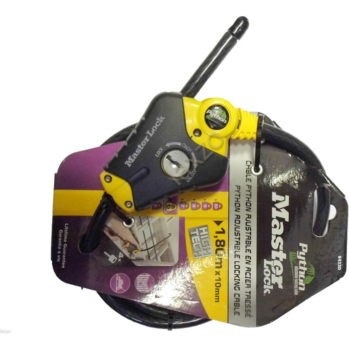 ТРОС MASTER LOCK 8433EURDPF PYTHON 1,80 М X 10 ММ ЖОВТА ЗАМКУВАЛЬНА ГОЛІВКА (НОВИЙ ДИЗАЙН) 1,8 м
