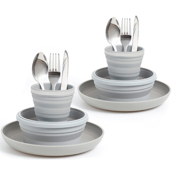 Набір столових приборів для кемпінгу, тарілки, миски, чашки для 2 осіб, складний портативний набір кемпінгових тарілок і мисок, набори кемпінгового посуду для кемпінгу, подорожей та активного відпочинку, сірий, 2 особи
