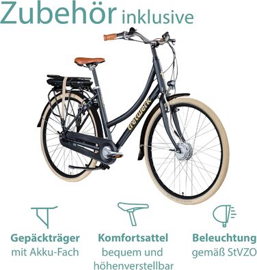 Електричний велосипед Tretwerk Aurora 28 дюймів Pedelec Жіночий Чоловічий 155-185 см 522 Wh Жіночий електровелосипед 7 швидкостей Чорний 50 см