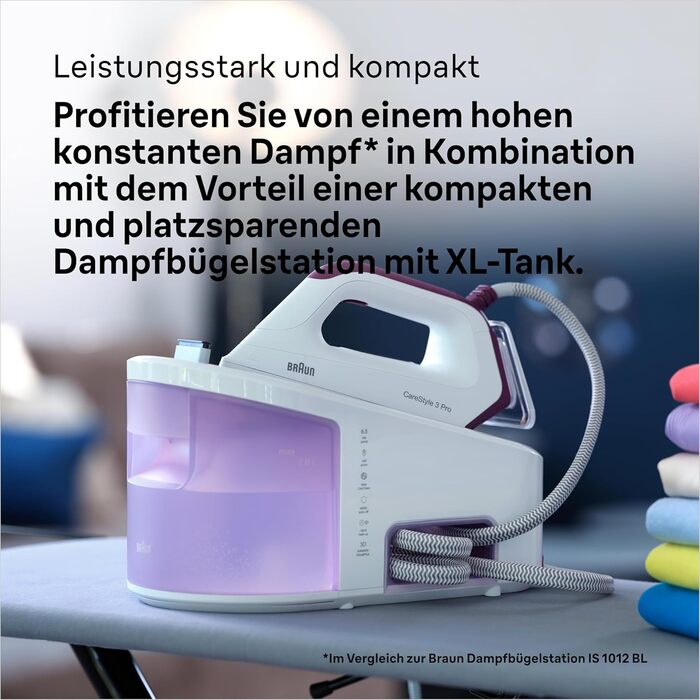 Парова прасувальна станція Braun CareStyle 3 Pro IS 3155 VI - парова праска з підошвою FreeGlide 3D, 2400 Вт, тиск насоса 6,5 бар,