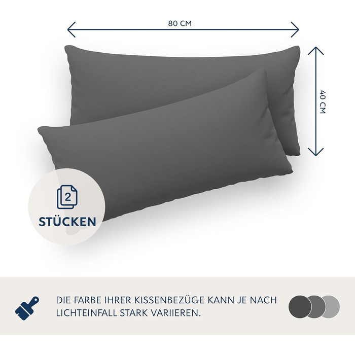 Наволочка 40 x 80 (Комплект з 2 шт. ) - 100 Трикотаж Бавовна 150 г/кв.м Наволочки -Антрацит - Для подушки 40 х 80 см - Чохол на по