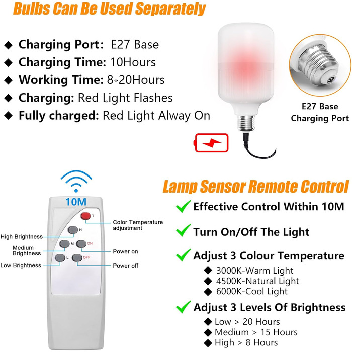 Настільна лампа Klighten з 2 предметів Ротанг з можливістю затемнення в інтер'єрі з натурального бамбука та дерева з акумуляторною