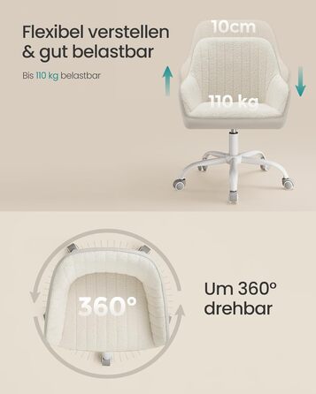 Офісний стілець SONGMICS, обертовий, шерпа та штучна шкіра, пінопластова оббивка, регульована висота, для домашнього офісу, бару, капучино бежевий-хмарно білий OBG012W01 Капучино бежевий хмарно білий шерпа тканина ПУ