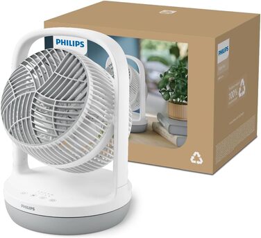 Настільний вентилятор Philips серії 2000. Потужний і надзвичайно тихий. 23 дБ. циркуляція повітря. Регульований нахил 180. Таймер на 12 годин. Для спальні, дому та офісу. CX2050, білий