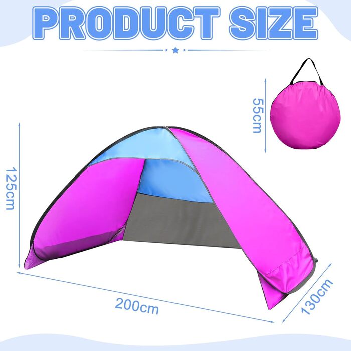 Розкладний пляжний намет із захистом від ультрафіолету, UPF 50, складний пляжний намет для немовлят, вітрозахисний пляжний намет, автоматичний розкладний намет, дитячі пляжні наметки з невеликим розміром упаковки (C-200*130*125)