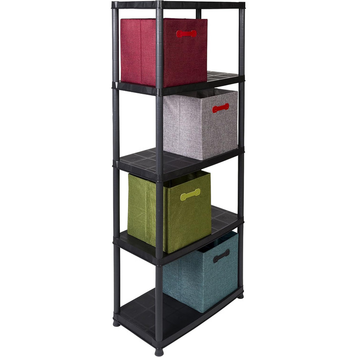 Суперпропозиція Пластиковий стелаж з 5 полицями та вантажопідйомністю 30 кг на полицю (загалом 150 кг), який можна розділити на полиці 32 завдяки модульній конструкції, а також додатковим кришкам та ніжкам.