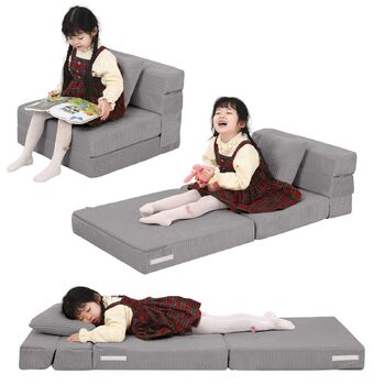 Диван MeMoreCool Cord Play, Дитячий диван, Дитячий диван Glow, Дитячий розкладний диван, Диван-фліп, Дитячий диван, Z-подібне ліжко, Розкладний дитячий диван, Ліжко на підлогу, Розкладний диван для ігрової кімнати, Сірий шнур сірого кольору