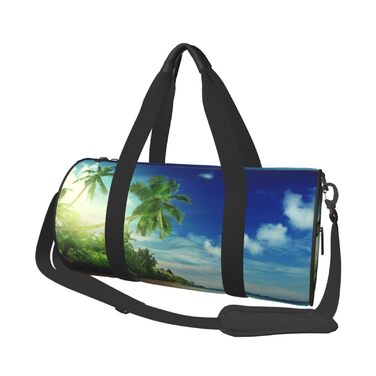 Спортивна сумка, дорожня сумка, пляжна сумка, принт Захід сонця, сумка на нічліг, чорна, універсальний розмір