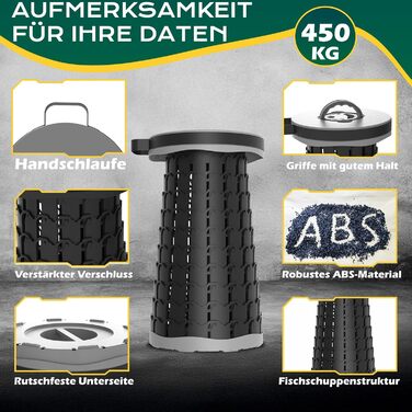 Портативний міні-телескопічний складаний стілець COOLYNX, покращений товстіший складаний стілець, легкий складаний стілець вантажопідйомністю 450 кг, ідеально підходить для кемпінгу, риболовлі, походів, барбекю, сірого кольору